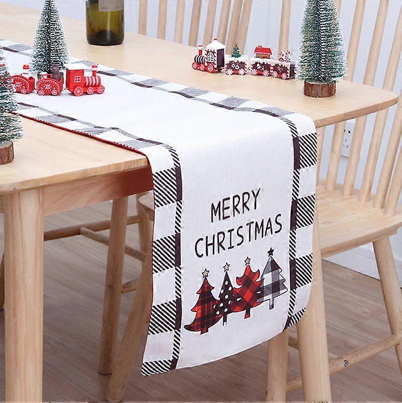 Durable Table Runner Christmas Decoration Tablecloth 180*33cm Cotton Linen Exquisitely Printed Christmas Tree Pattern