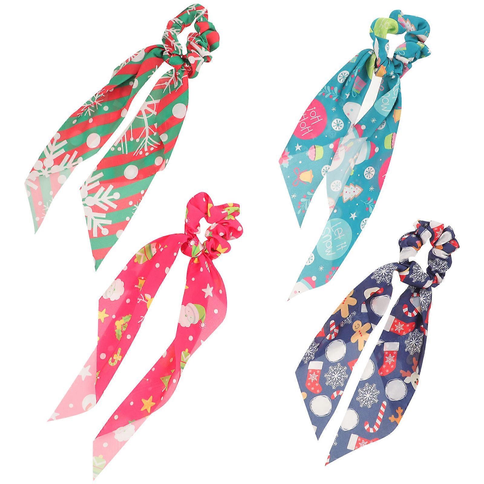 4PCS Christmas Hair Ties with Ribbon Design Festive Elastic Hair Ropes for Women, Lightweight and Comfortable
