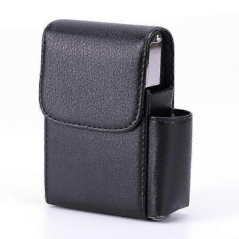 Pu Leather Sliding Cigarette Box Case Stainless Steel Cigarette Case With Lighter Holder And Belt Loop For Men"--ZZ1