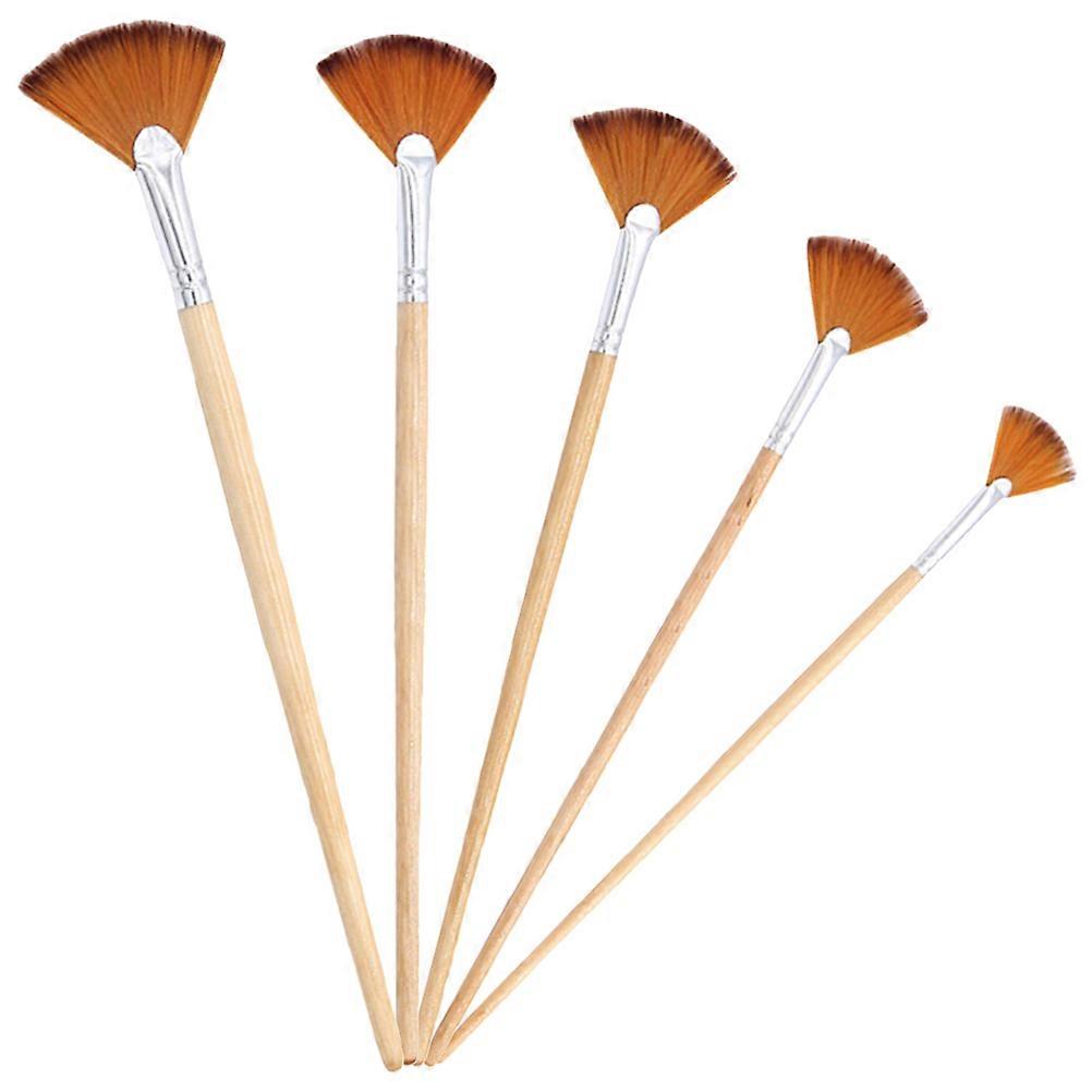 5 Pieces Multi-Function Fan Brushes for Painting Use with Wood Aluminum Handles and Nylon Bristles