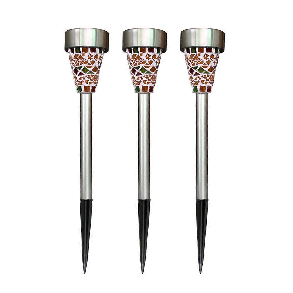 מנורת דשא LED פסיפס מופעלת על ידי שמש לתאורת גינה נירוסטה ופלסטיק צבעים שונים 3 יחידות