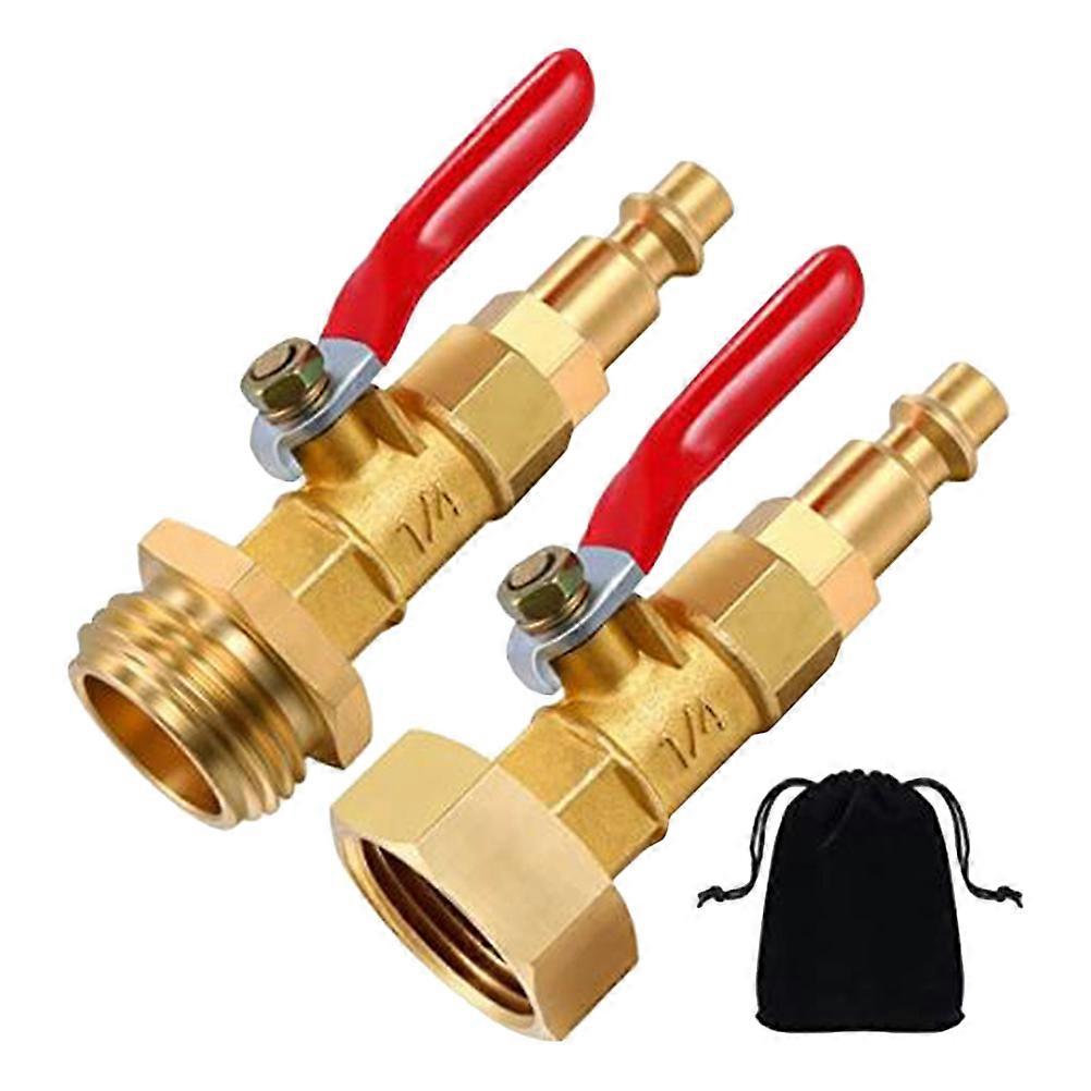 Hose Pipe Adaptor Winterize Irrigation Adapter with Ball Valves Golden 8.48X2.65cm Water Line Connection for Garden 2Pcs