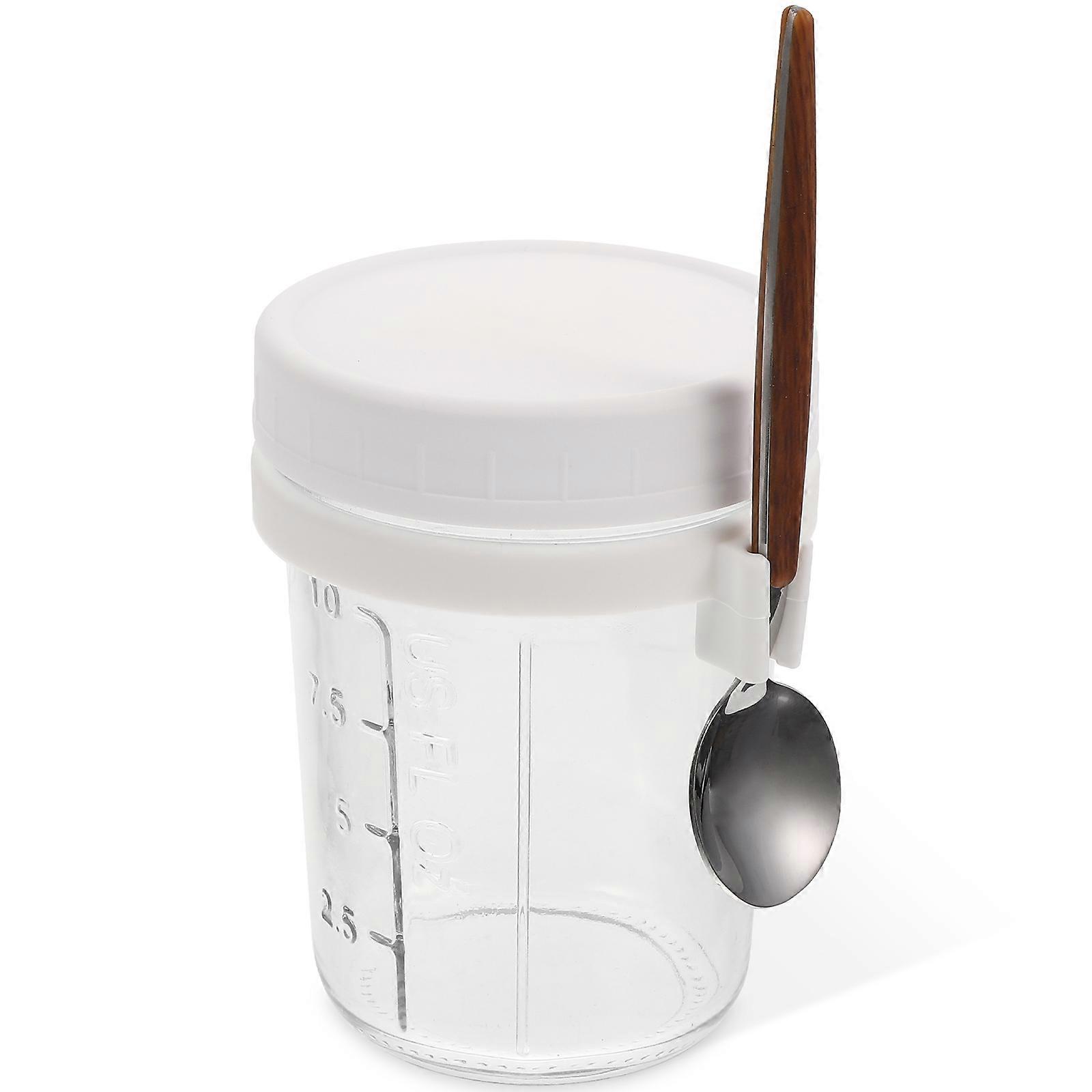 Portable Breakfast Cup with Transparent Design Made of Sturdy Glass for Storage White Color