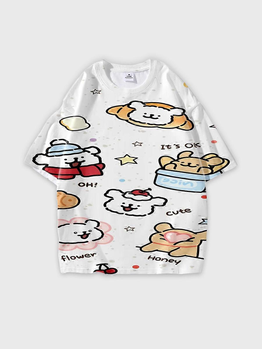 T-shirt round neck Cartoon Pattern loose short sleeve D3049