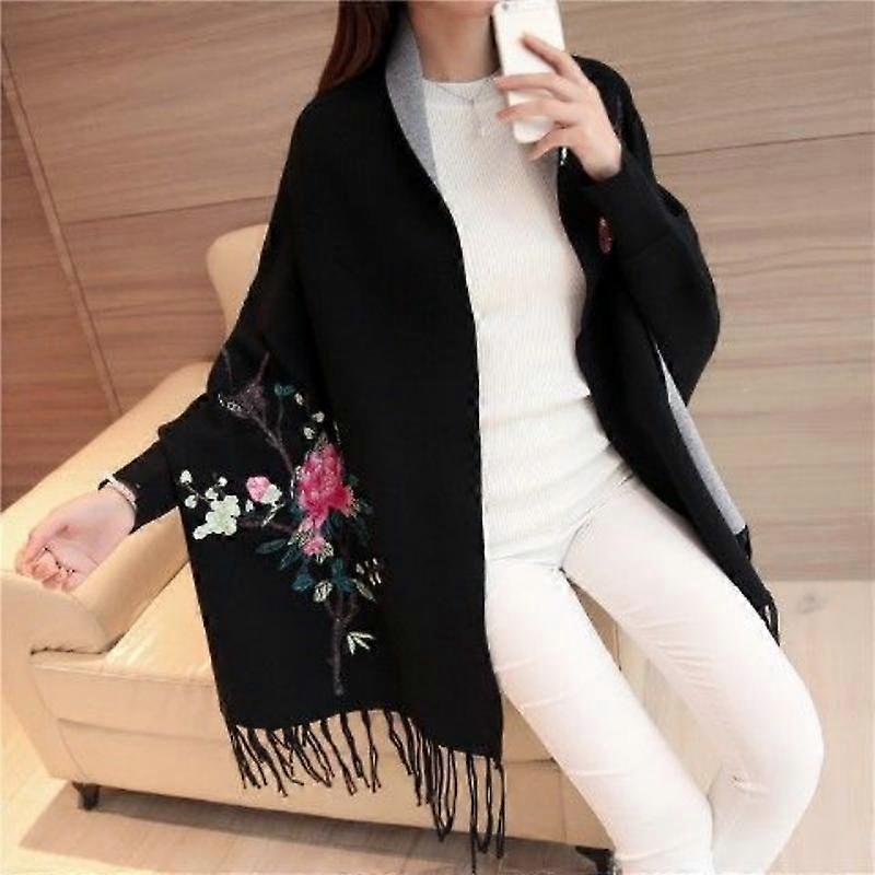 Cardigan sweater embroidered cloak shawl women embroidered 2022 Korean version wild tassel knitwear