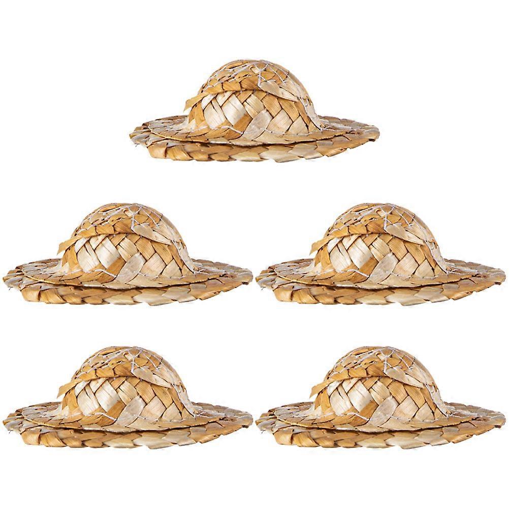 Light Brown Miniature Straw Hats for Decoration Great for Parties and Drinks Crafts Safe Material 5 Pieces