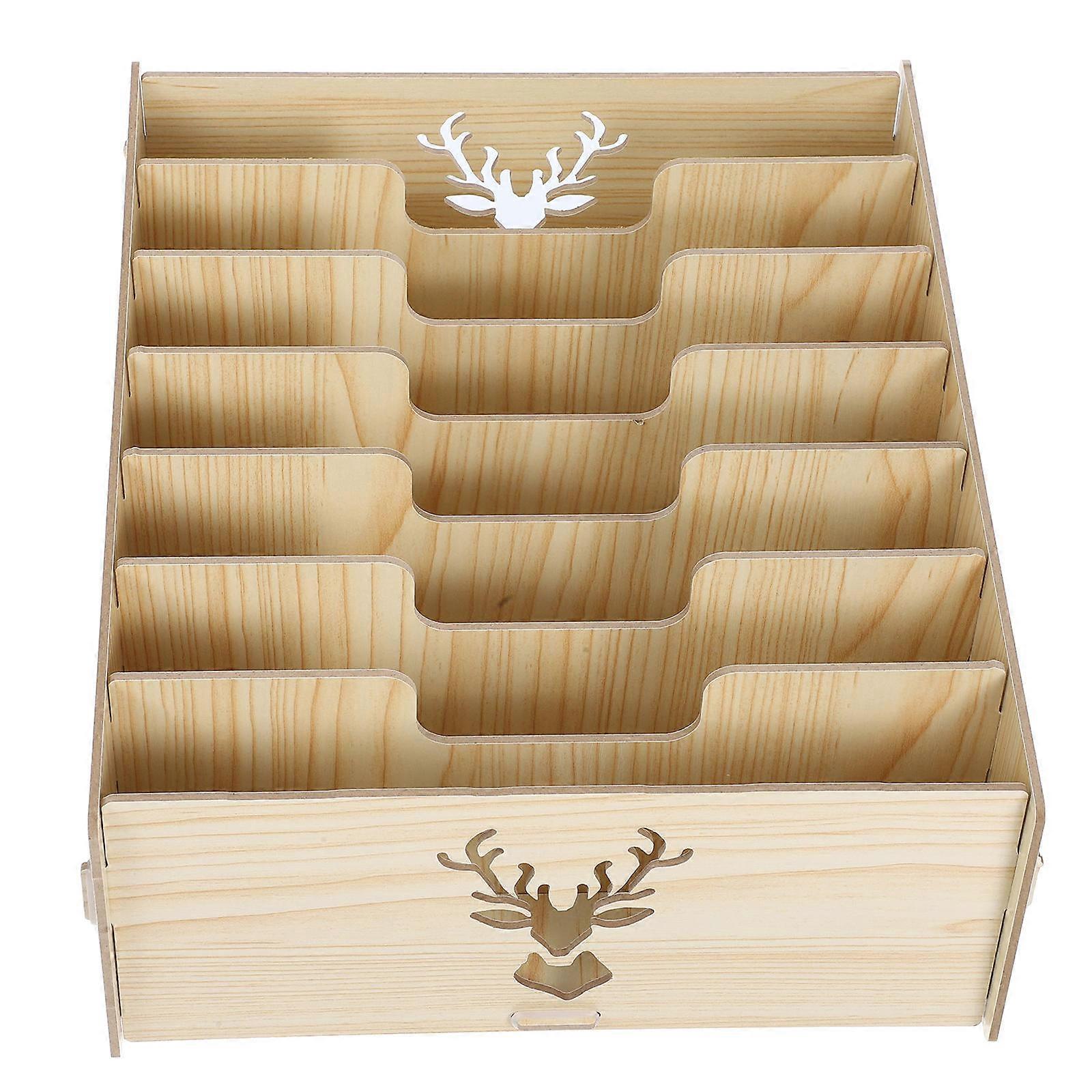 Greeting Card Organizer Box With Dividers File Shelf Minimalist Design Users Maple Wood Color Multifunctional Storage 1Pack