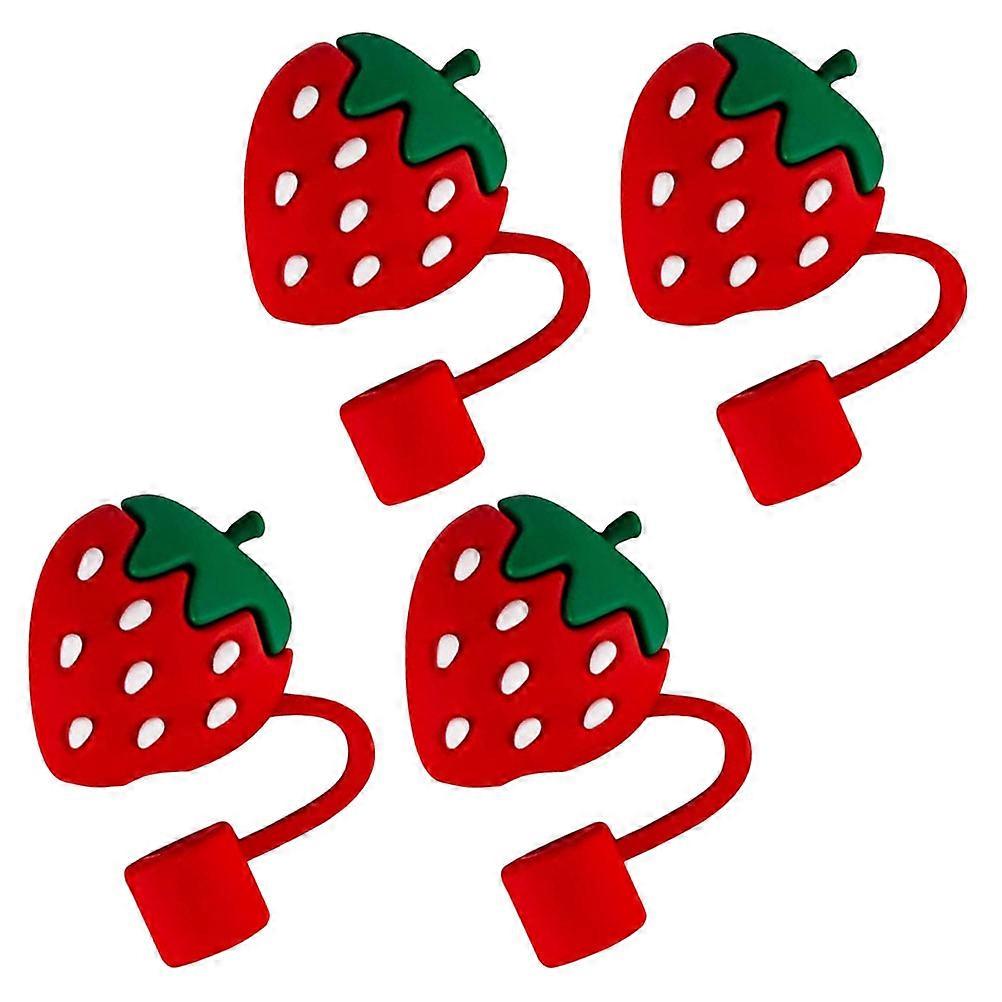 Silicone Straw Tips Cover for Cell Phone Red Color Cute Design Reusable 4pcs Small Straw