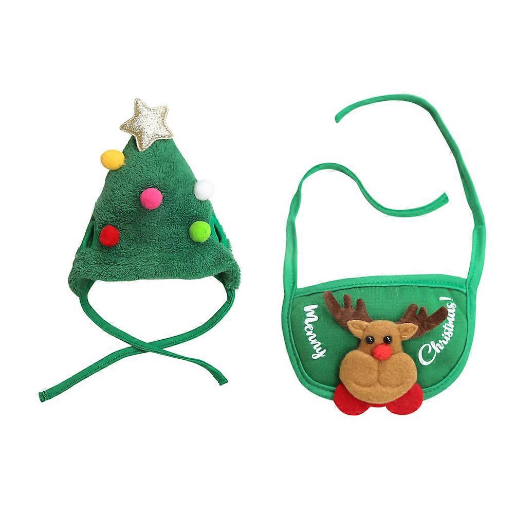 Stylish Xmas Pattern Saliva Towel And Dog Hat For Pets In 16x14cm And 21x18x2cm Perfect For Celebration 2Set