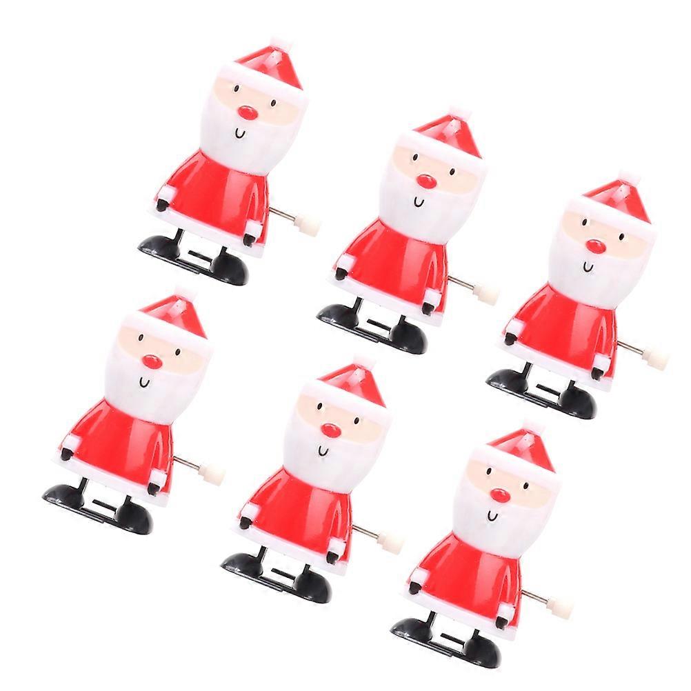 Holiday Wind Up Toy 6Pcs Santa Claus Clockwork Design Party Favor Gift Giving Fun Red Toy