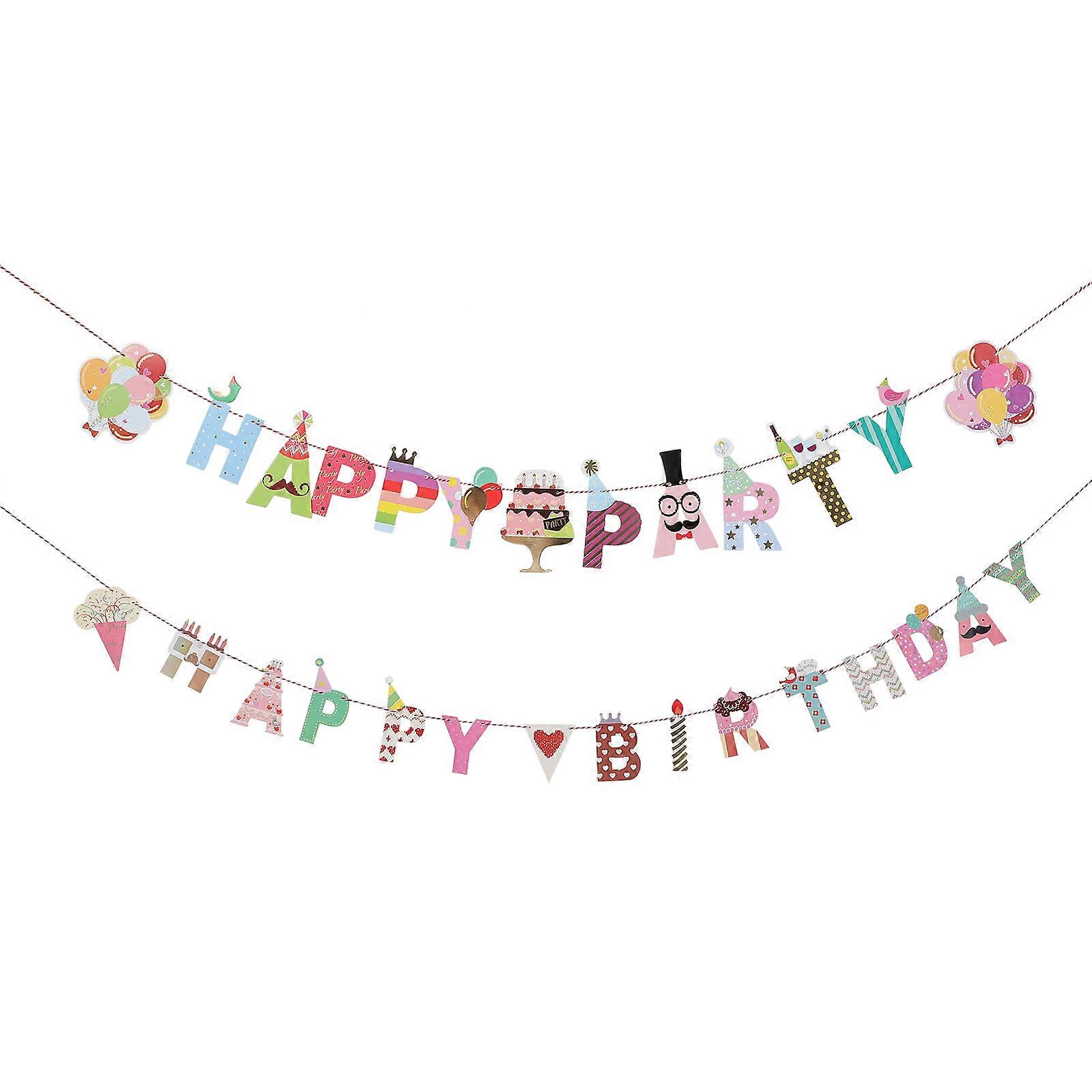 Chic Birthday Banner 2Pcs Paper Material Assorted Color For Photo Backdrop Decoration