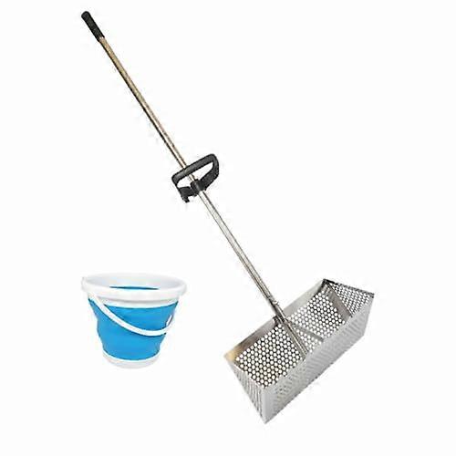 Portable Beach Rake  Foldable Sand Strainer with Bucket for Effortless Sand Collecting   for Beach Trips and Outdoor Activities