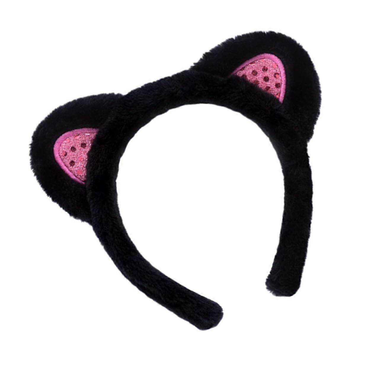 Cat Ear Headband With Sequins, Plush Hair Accessory For Girls, One Size Fits Most, Assorted Colors