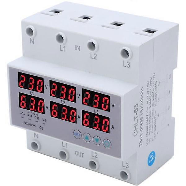 Three-Phase DIN Rail Voltmeter, AC 390-500V Three-Phase DIN Rail Voltmeter Ammeter Automatic Overvoltage