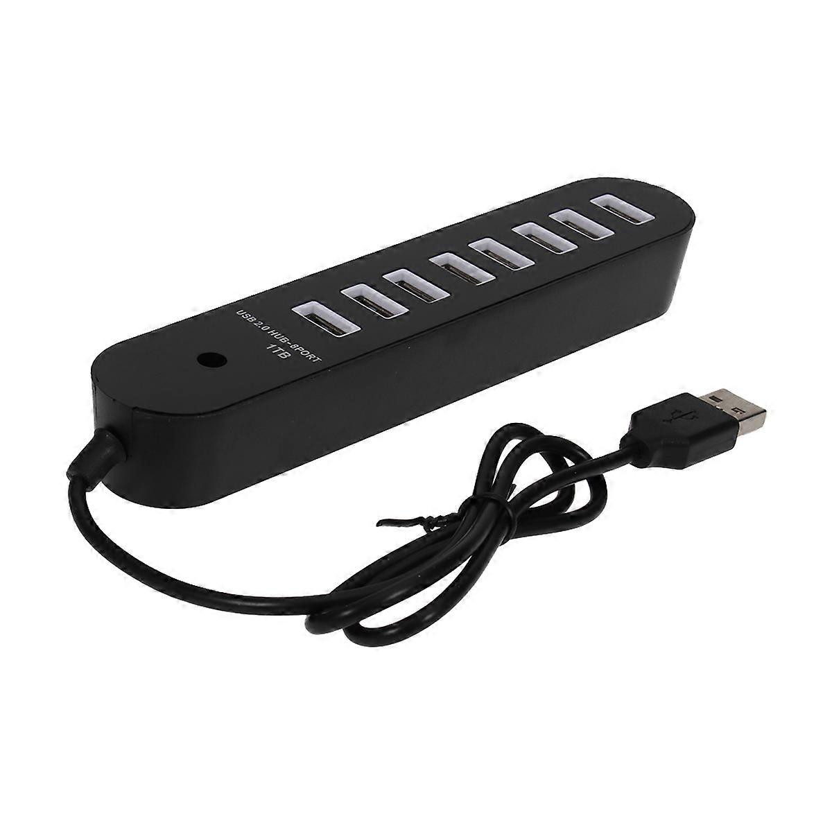 USB 2.0 Hub with 8 Ports for Data Transfer Compatible with Laptop and Tablet Black Plastic