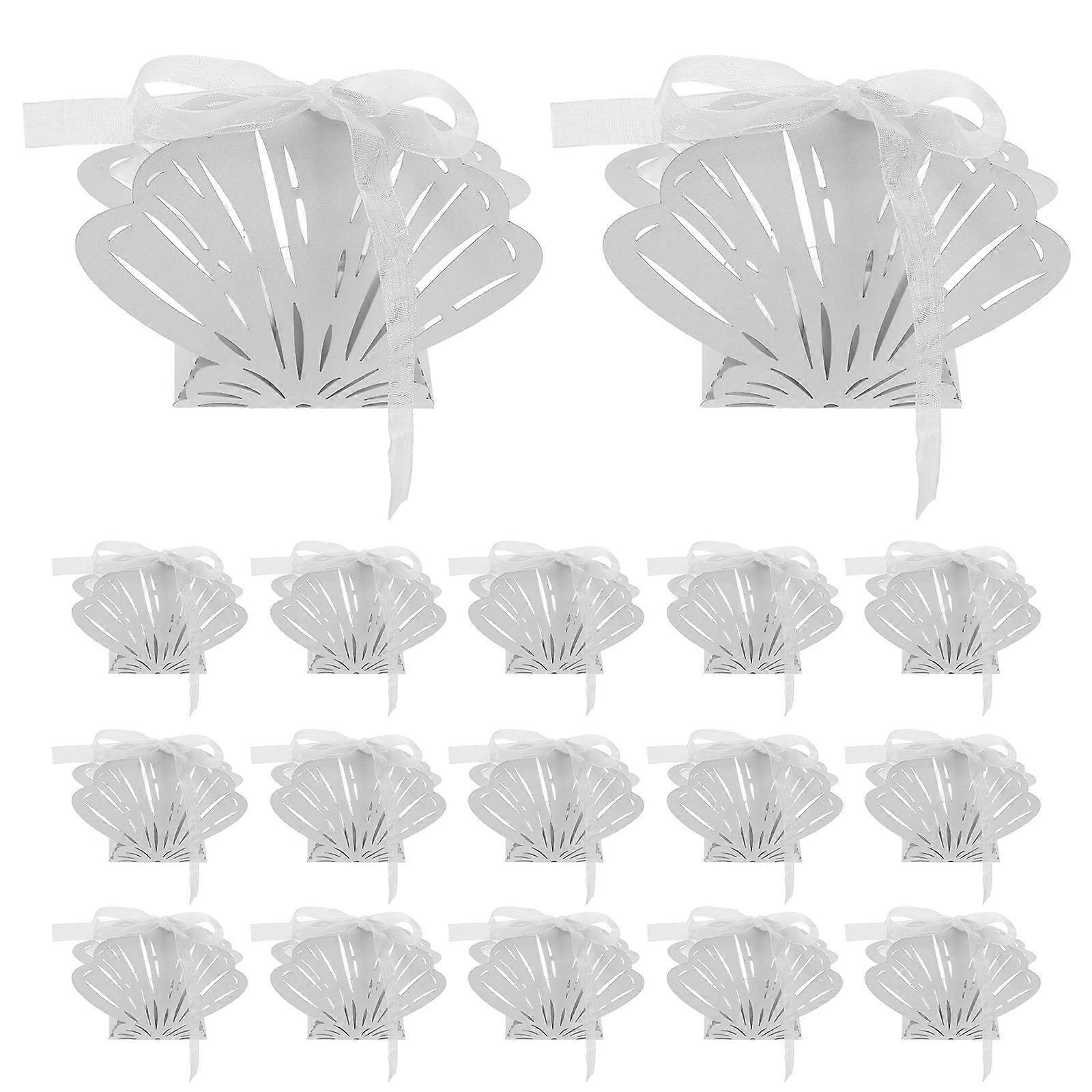 25 White Paper Candy Boxes for Wedding Party Favor Shell Shaped Cases for Birthday Gifts Home Use