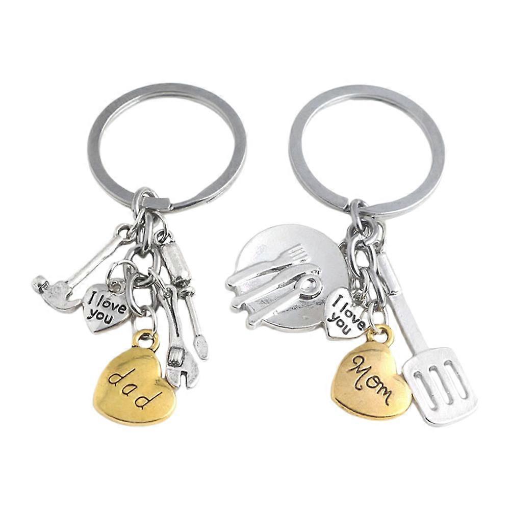 Creative Design 2Pcs Alloy Keychains Assorted Color For Mother's Day And Father's Day Gifts