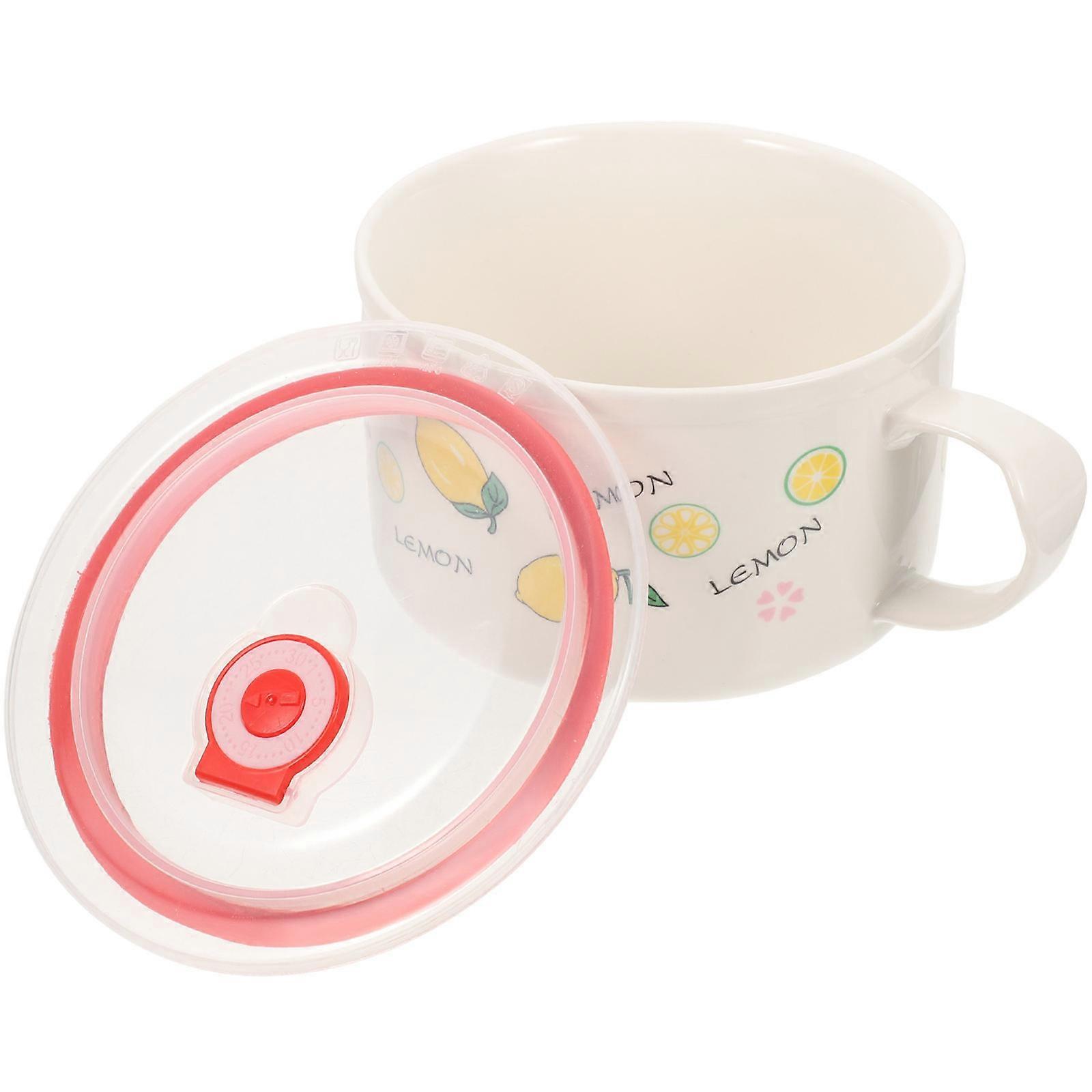 Ceramic Soup Bowl with Lid and Handle Microwave Safe for Home Use Multi Color 12.5oz