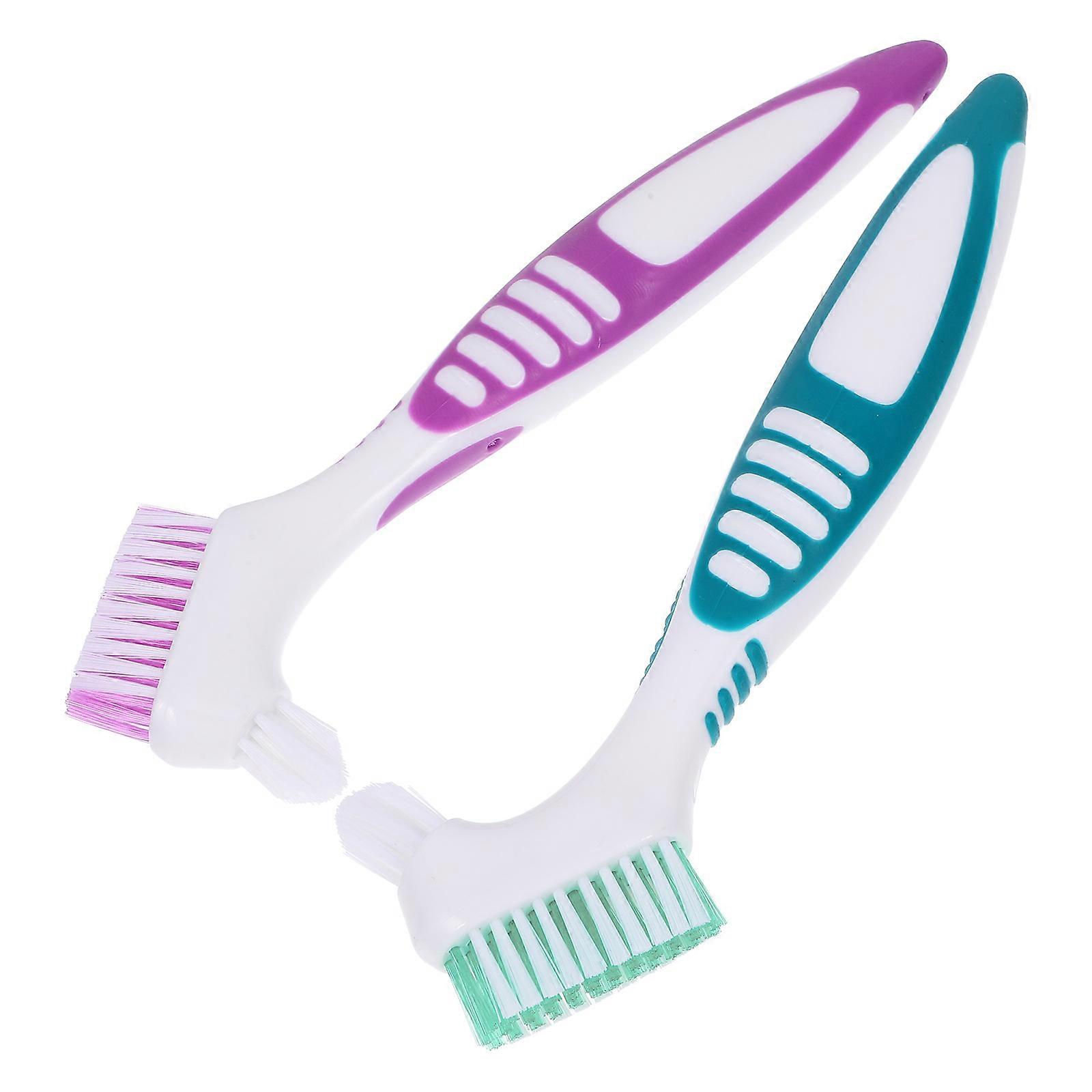 Ergonomic Denture Cleaning Brush Set Double Sided Toothbrush for Oral Care, Travel Friendly Design, Suitable for Dentures & Retainers