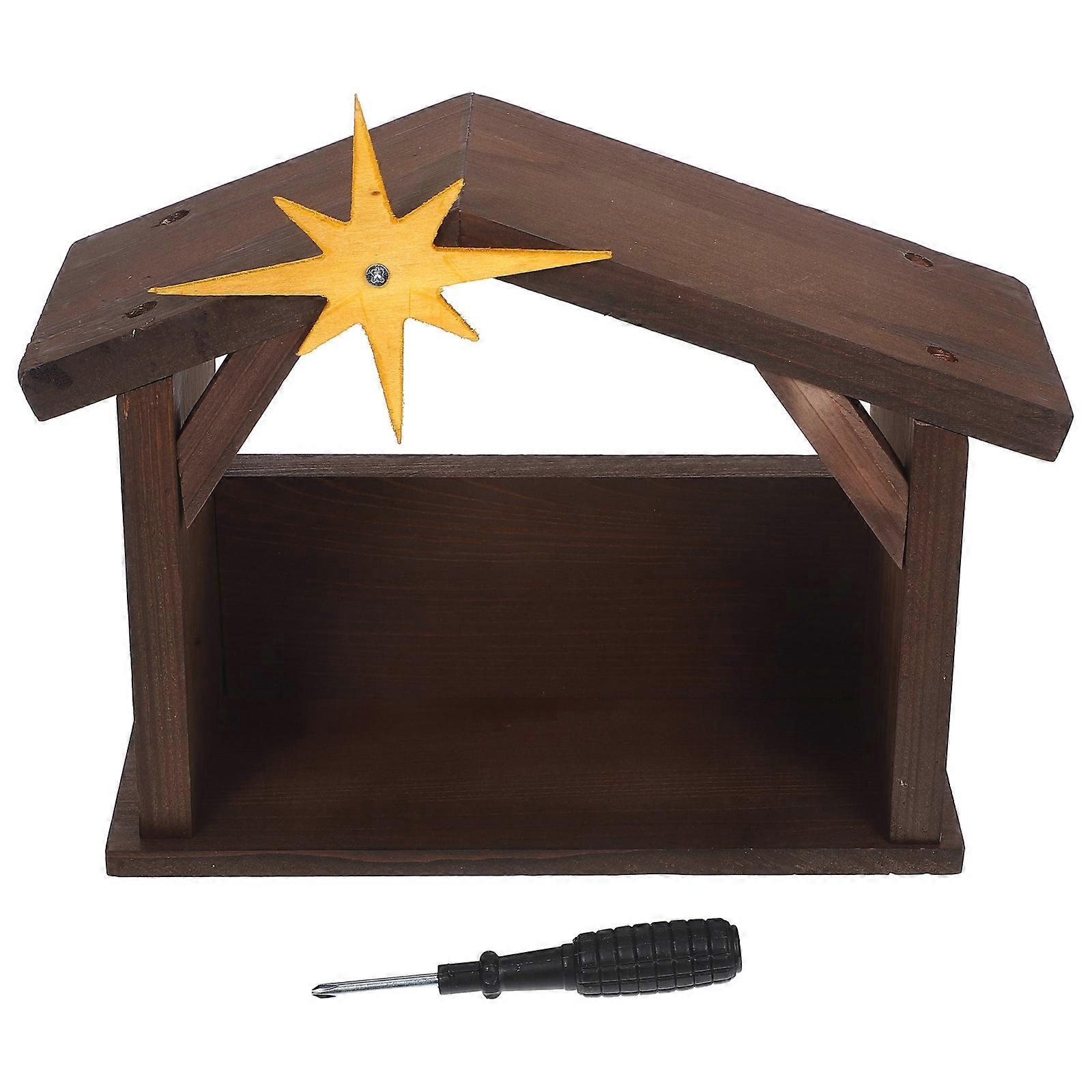 イエスのキリスト降誕のシーン木製の飼い葉桶の古典的なクリスマス宗教的な装飾品家庭用卓上ディスプレイ