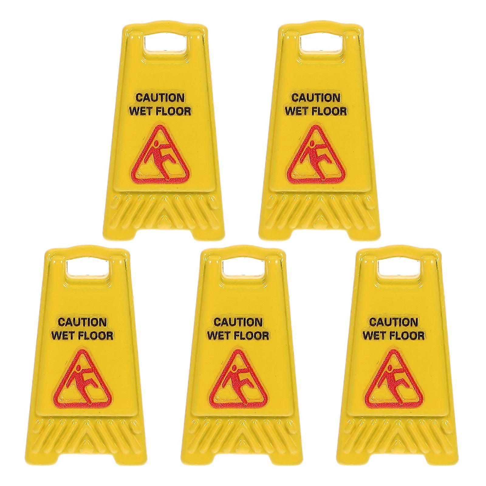 Mini Wet Floor Sign: Alloy Miniature Caution Wet Floor Warning Sign - Dollhouse Decor Tiny Safety Signage For Collectors Model Enthusiasts