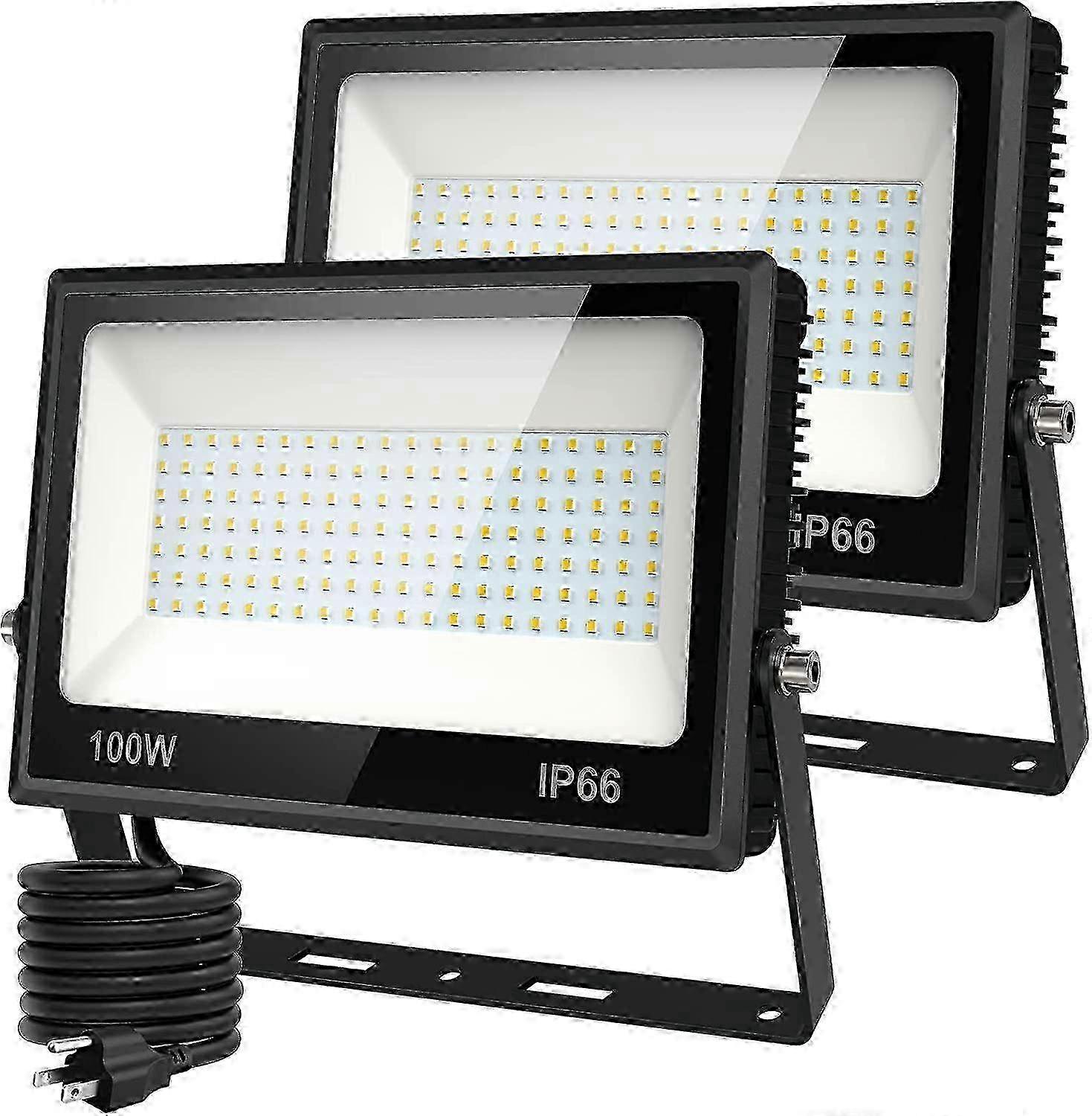 2er Pack 100W LED-Arbeitsleuchte im Freien, 9000lm Tageslicht Weiß Flutlicht IP66 Wasserdicht mit Stecker