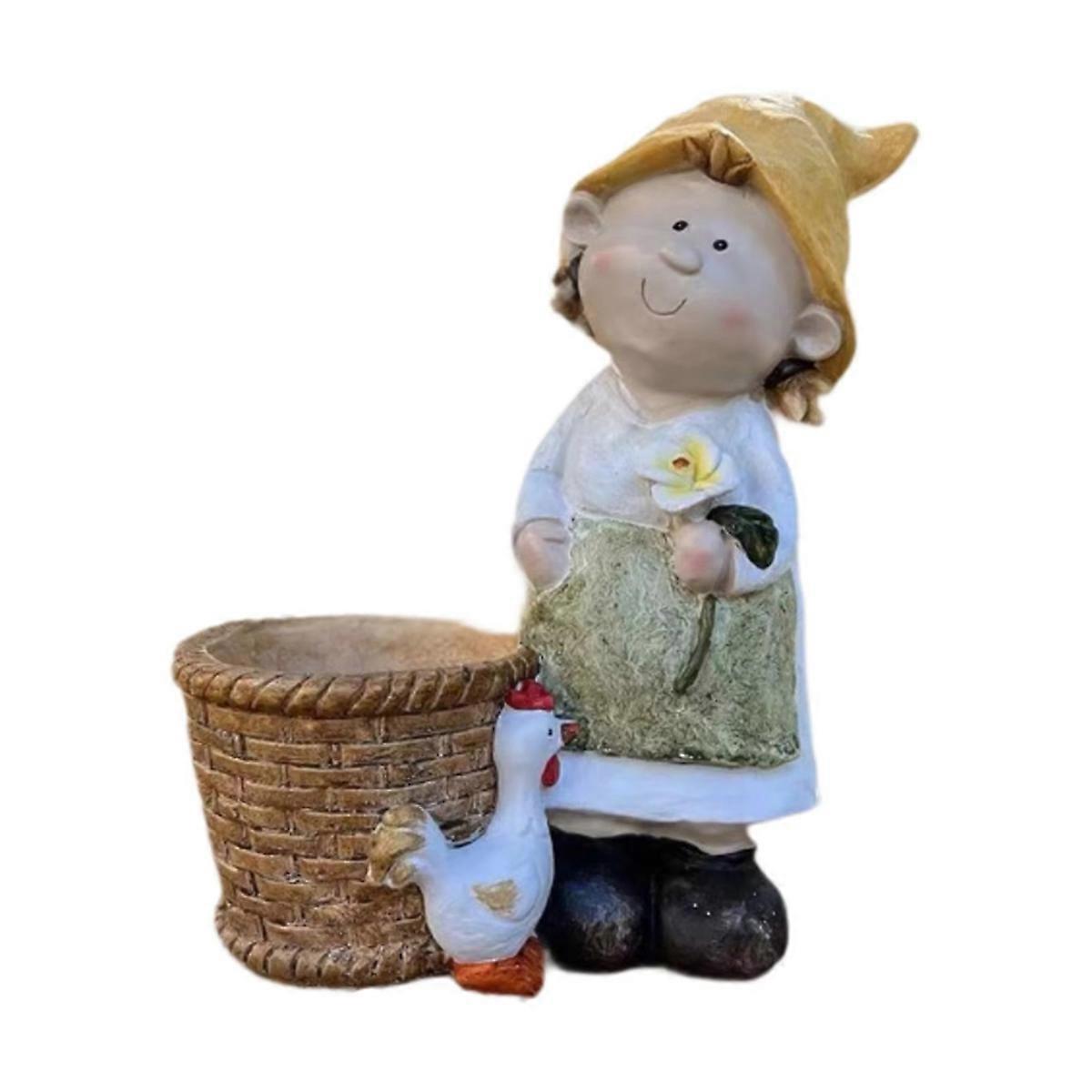 Garden Statue Flowerpot Container Display Holder Girl