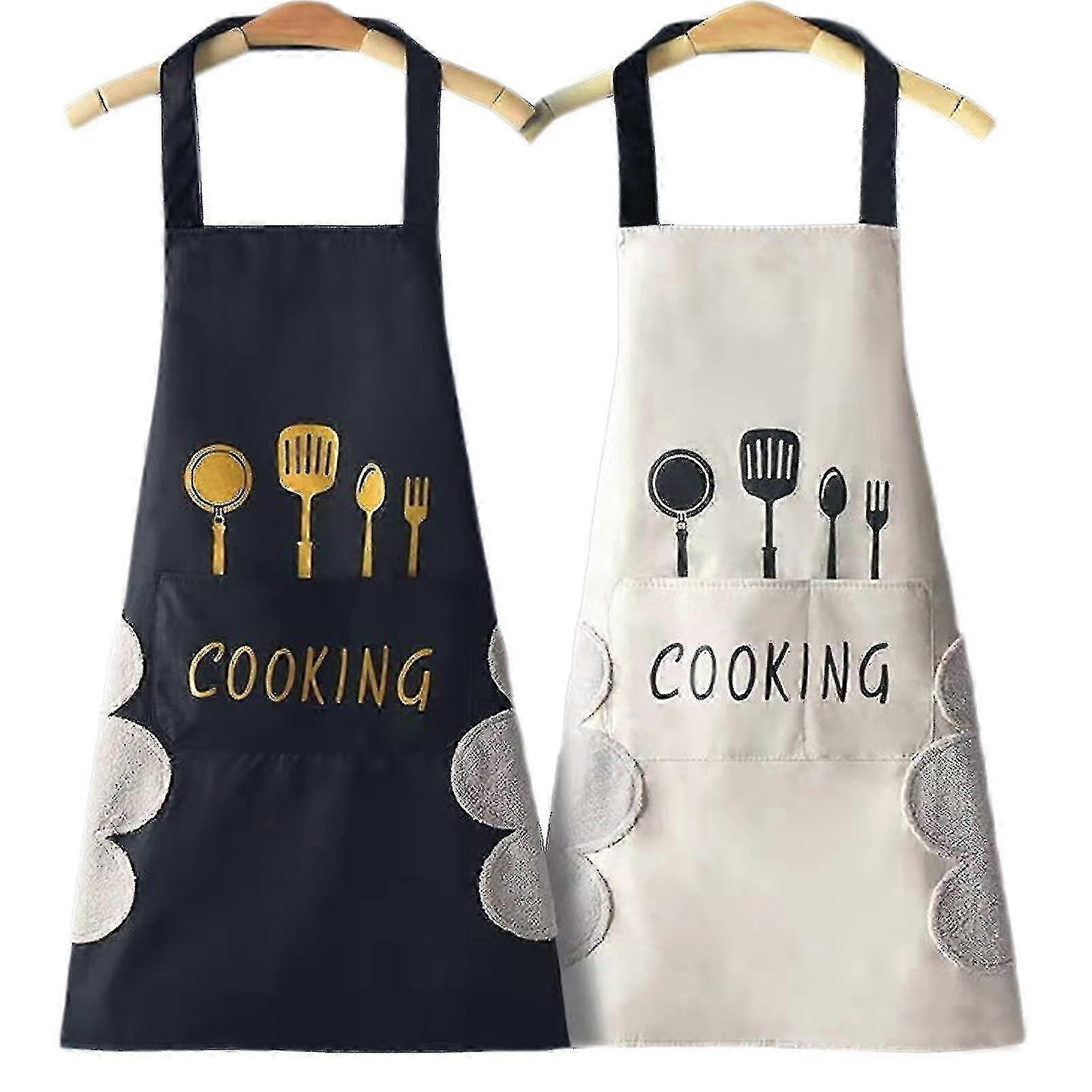 2 Pack Adjustable Waterproof Kitchen Apron with Pockets for Cooking, Baking & BBQ