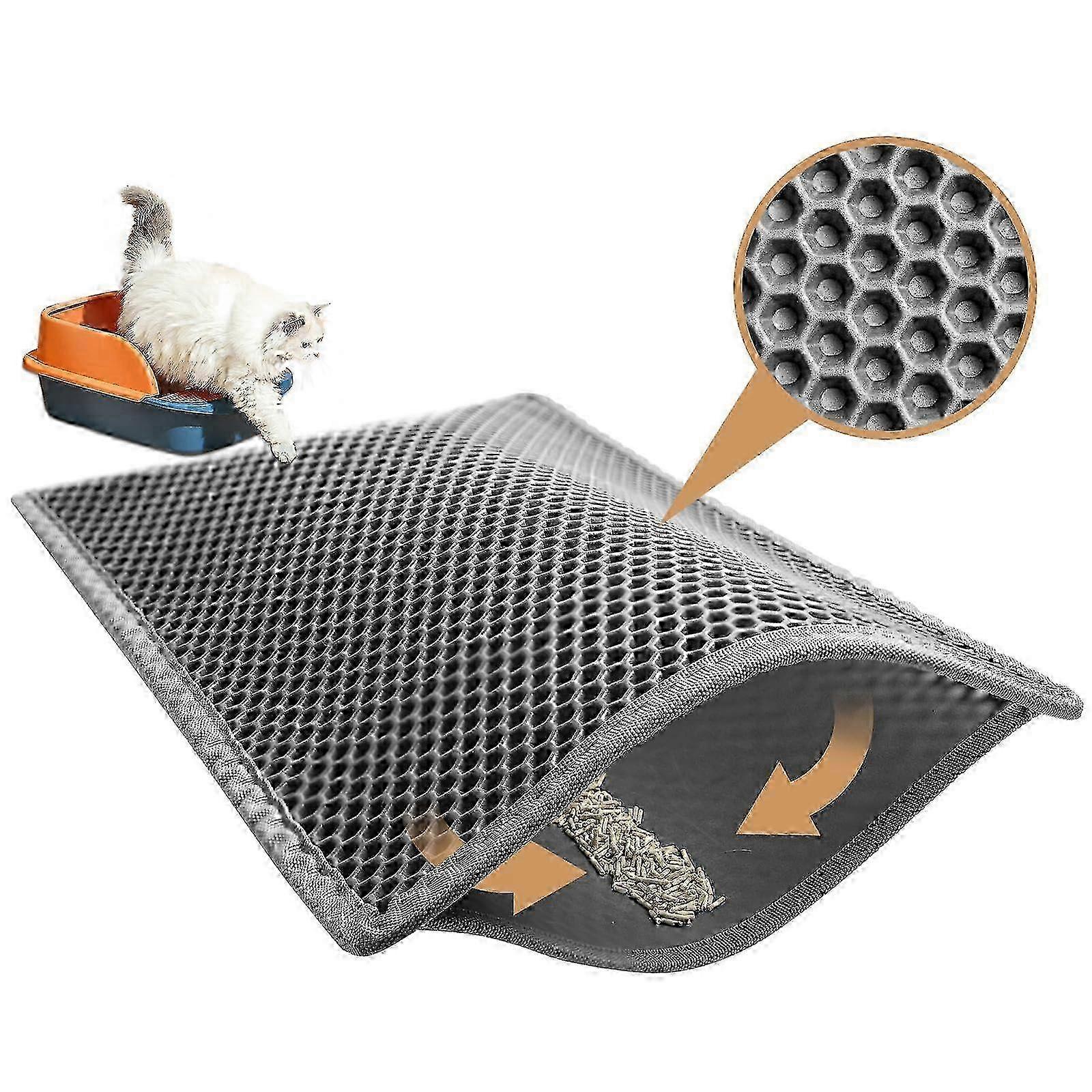 Waterproof & Non-Toxic Double Layer EVA Cat Litter Mat with Honeycomb Design, 90x60cm in Gray