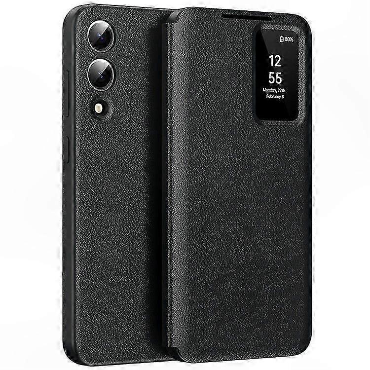 Leather Phone Case with Card Holder and Smart View Window for Galaxy S25 Edge