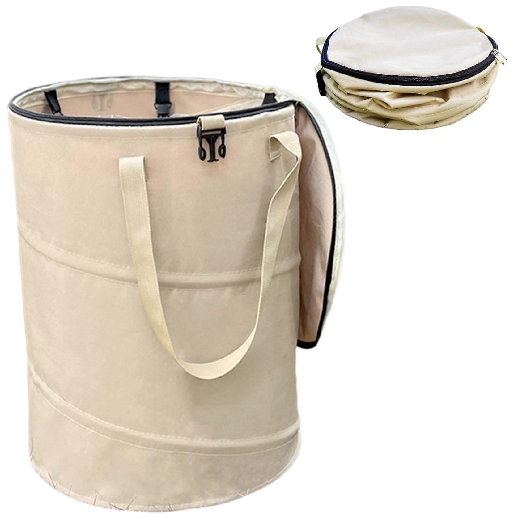 Camping Trash Can 18x22 Inch, 600D Collapsible With Zippered Lid, 6 Bag Clips, Steel Wire Frame For RV Use