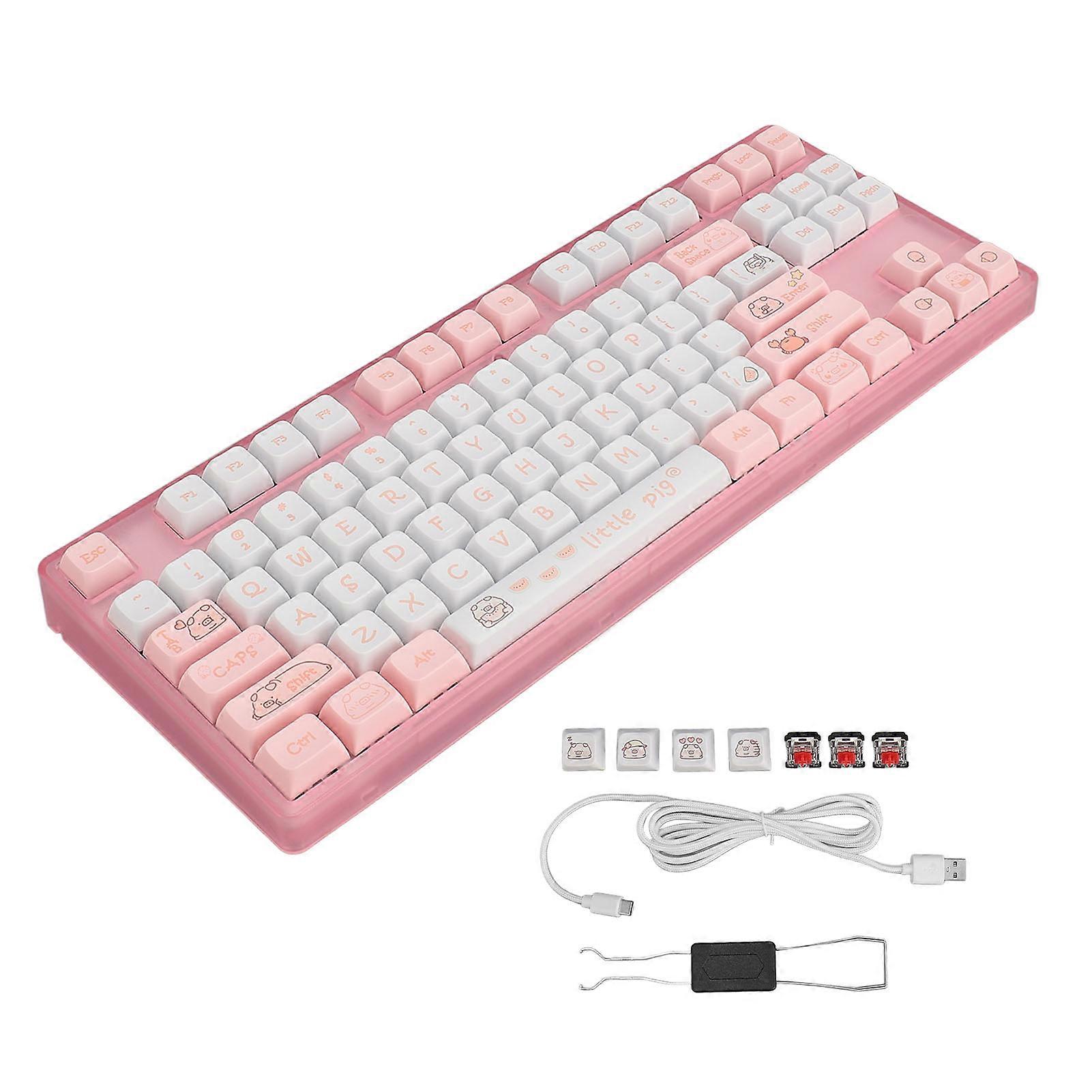 Mechanical Keyboard with PBT Keycaps White Backlight 87 Keys Red Switch for Gaming