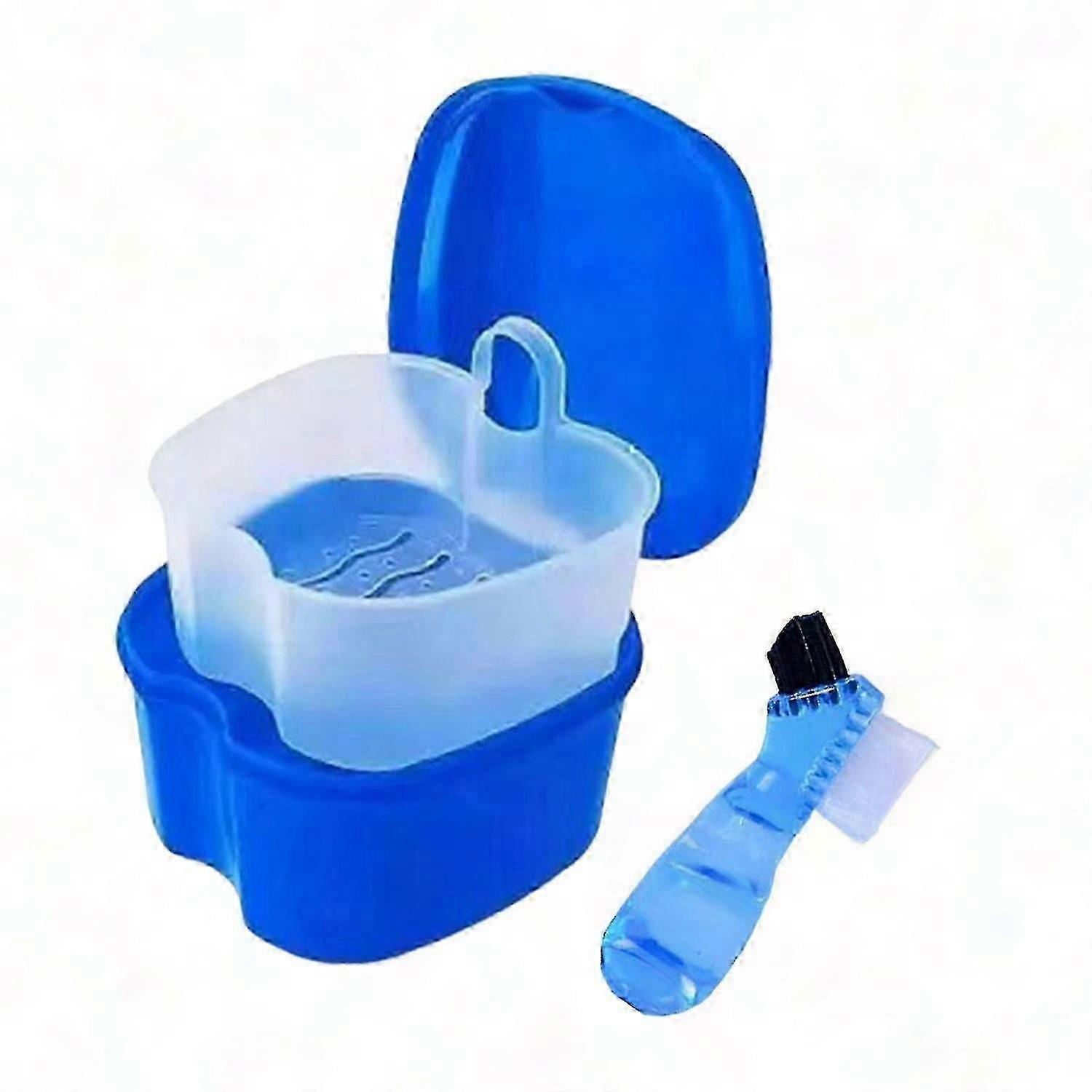 Travel-Friendly Denture Care Kit with Portable Case, Dual-Sided Brush, and Drain Basket for Cleaning Retainers on the Go