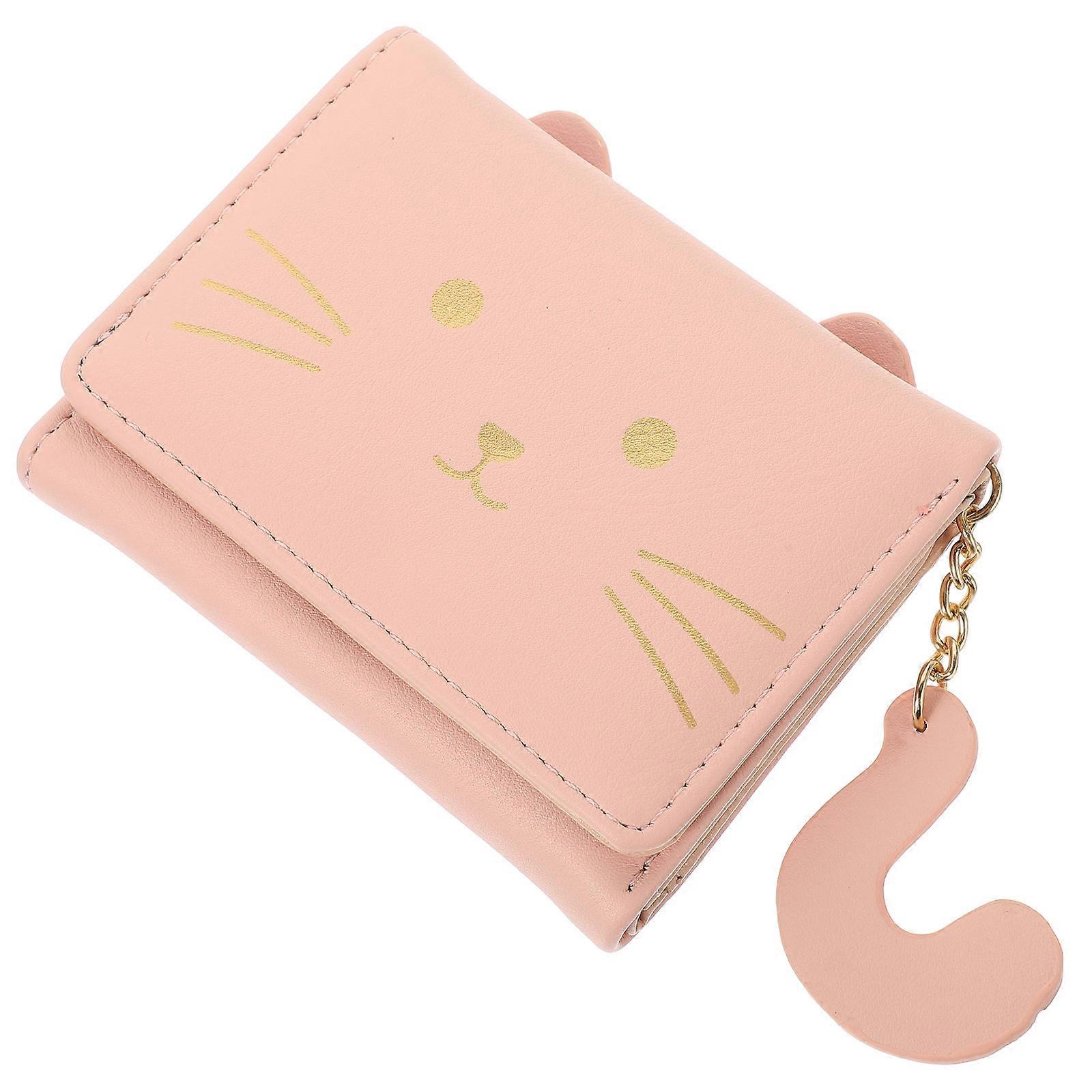 Cartoon Wallet Small Foldable Card Pouch for Storage Pink PU