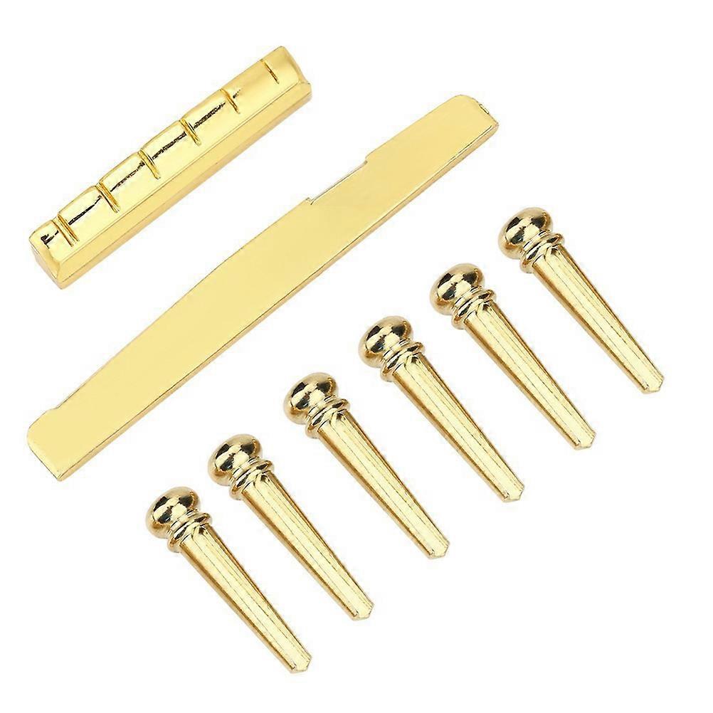Brass Bridge Saddle and Nut for 6 String Folk Guitar Golden Brass Material Fits Guitar Size