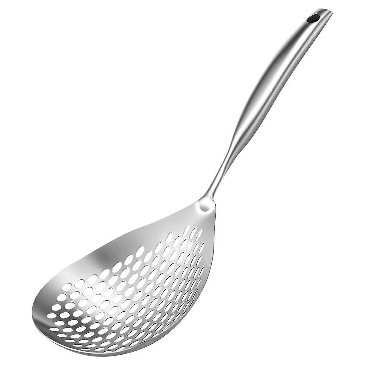 Slotted Spoon 304 Stainless Steel Skimmer Spoon with Long Handle Efficient Skimmer Ladle Multifunctional Strainer Spoon