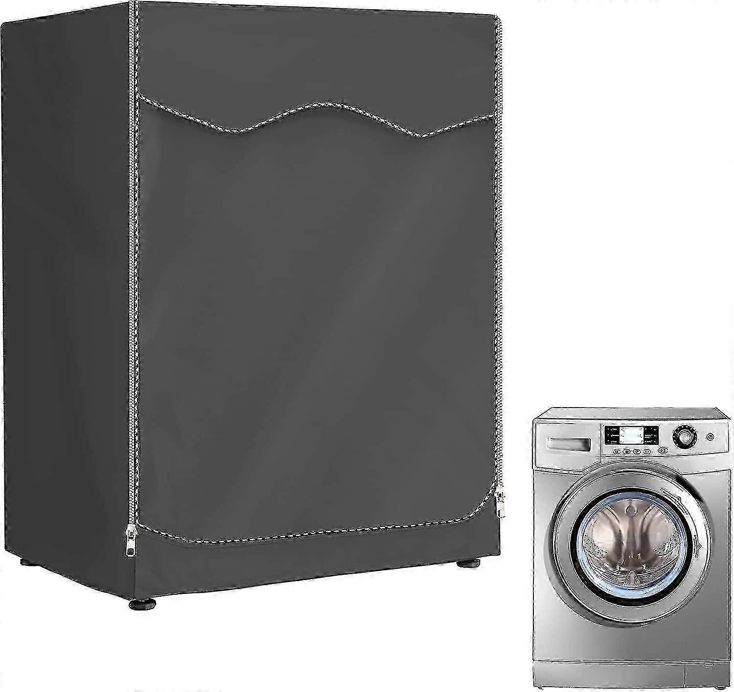 屋外洗濯機と乾燥機カバー、前面開口部付き防水洗濯機カバー(黒、60 x 60 x 85 cm)L