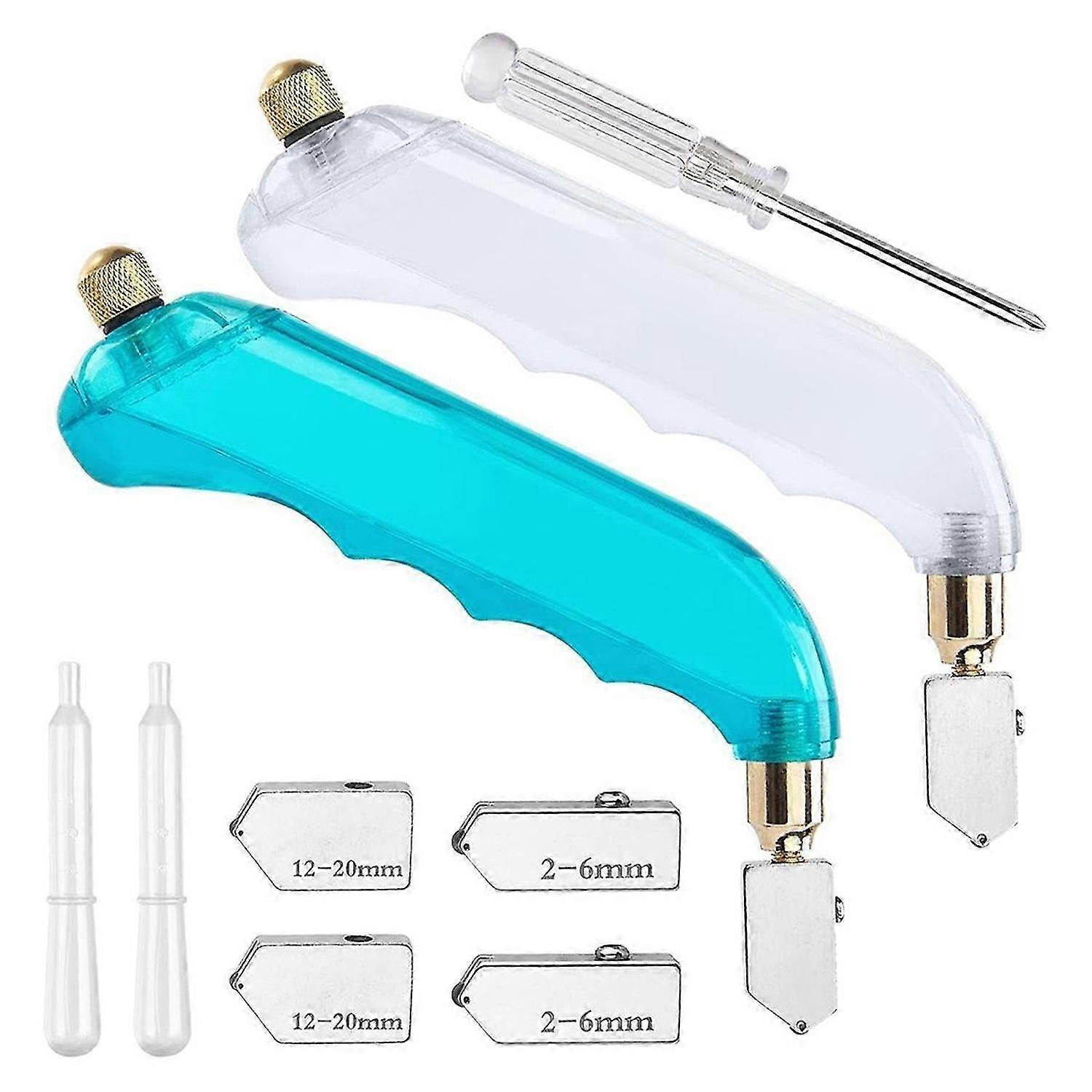Glass Cutter 2Pcs Glass Cutting Tool with 4Pcs Replaceable Head