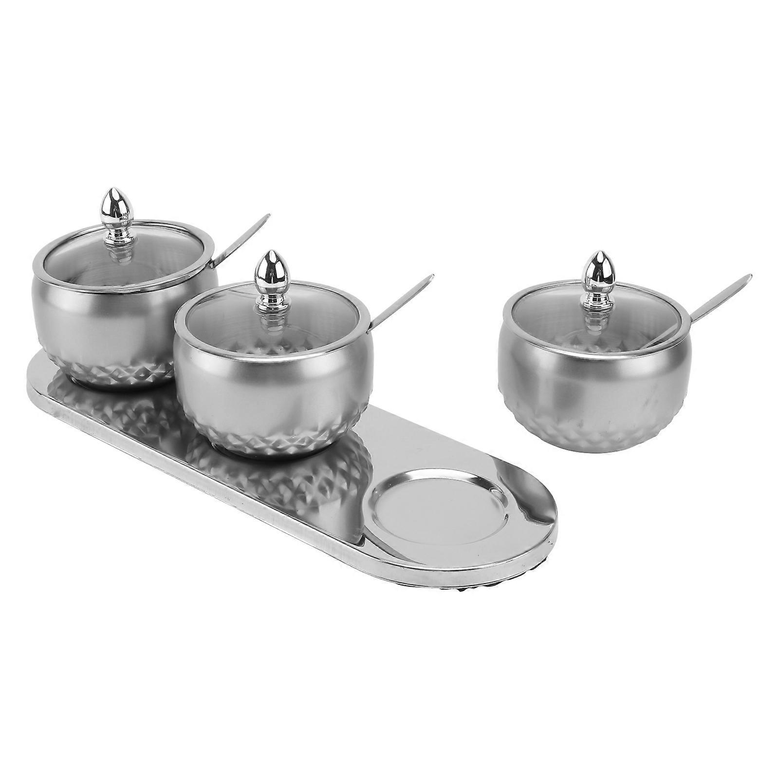 Silver Practical Seasoning Jars Stainless Steel for Household 1Set