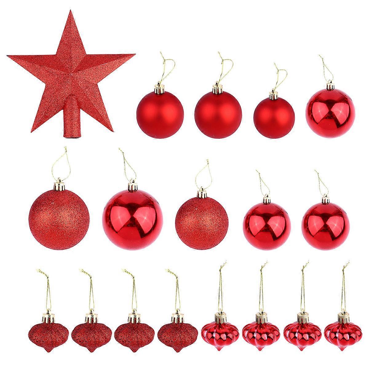 Christmas Tree Ornament Hanging Star Ball for Xmas 18Pcs Red Plastic