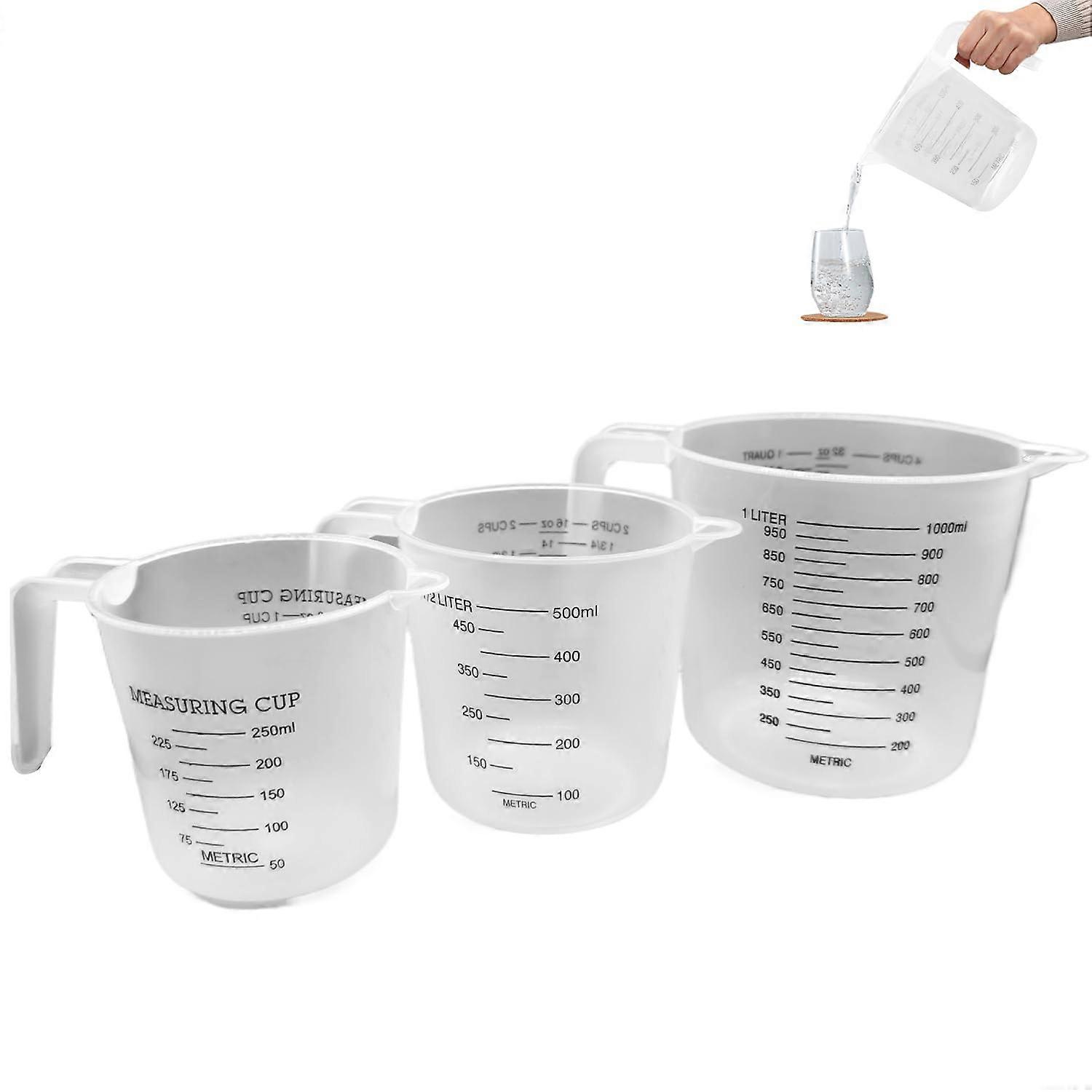 Measuring Jugs Set Of 3 1L 500ml 250ml Clear Plastic For Baking And Cooking Liquids