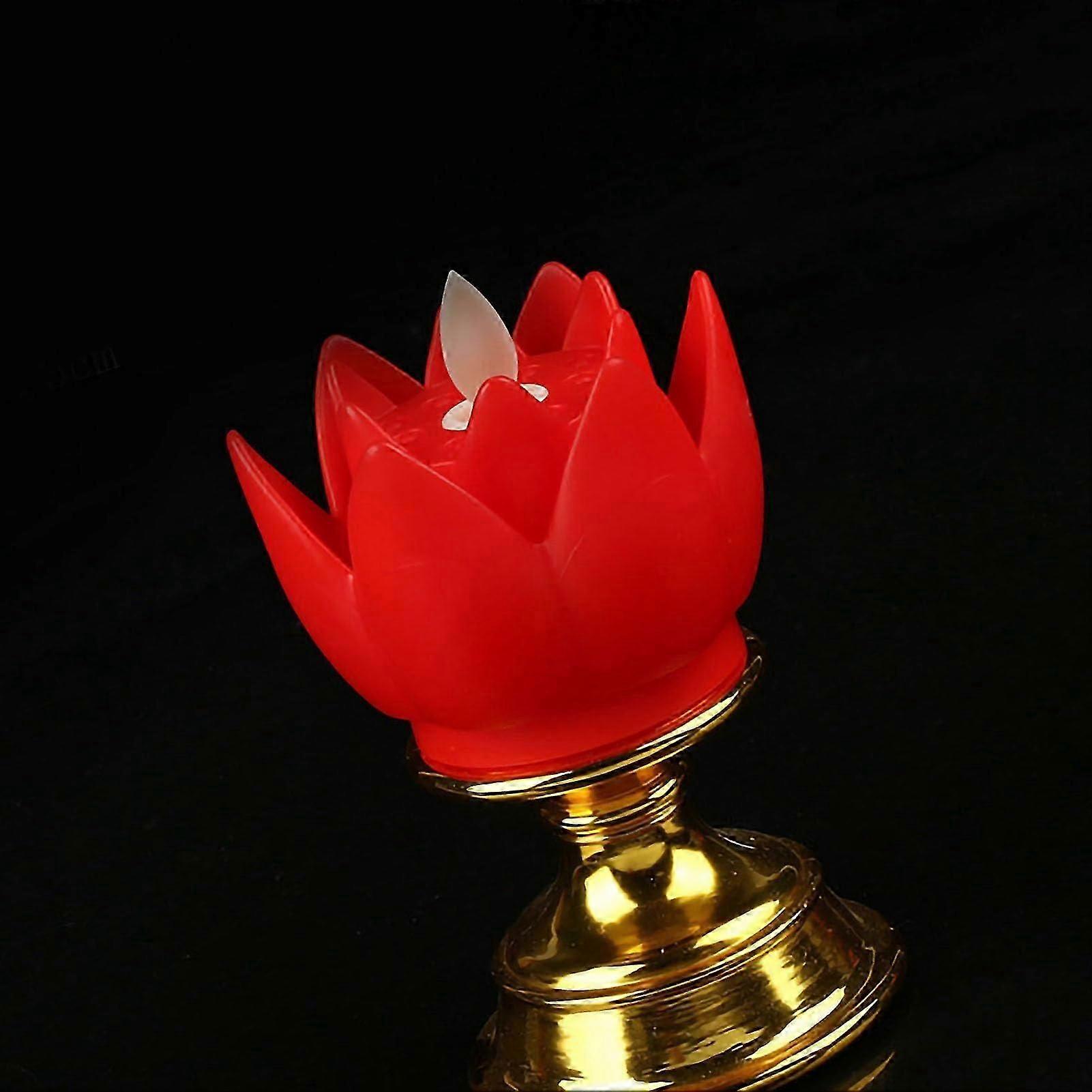 LED Lotus Lamp Red Lotus Flower Lamp With Simulated Candle Wick Soft Natural Light Buddha Decora