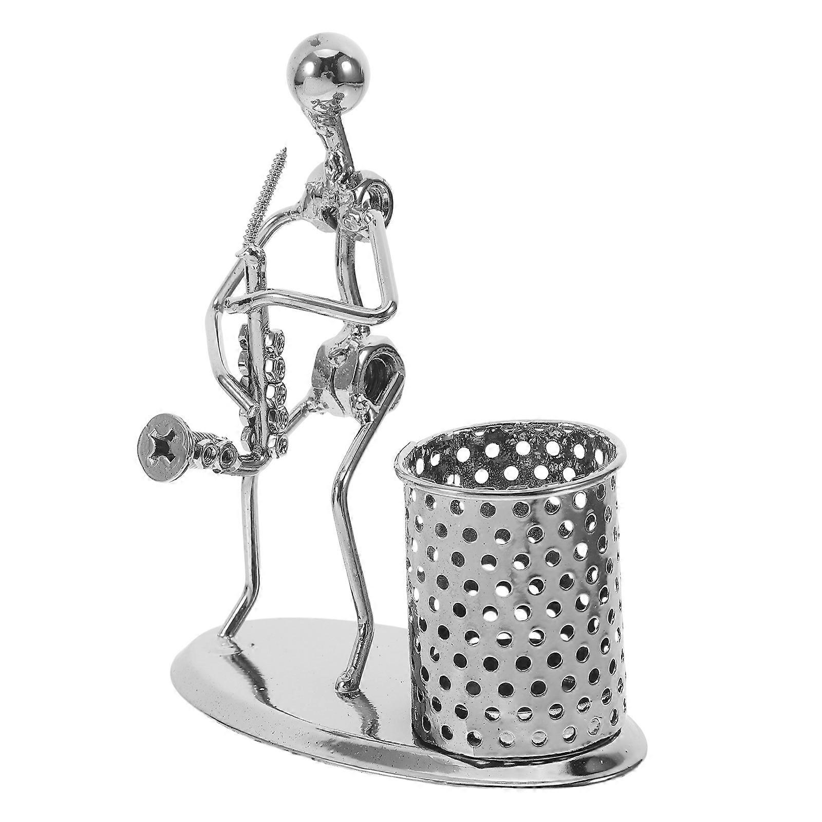 Silver Desktop Music Man Pencil Vase for Storage Use