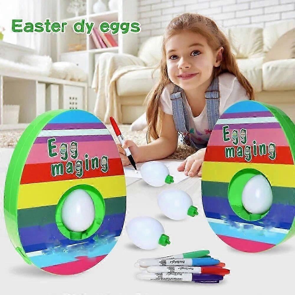 Easter Egg Painting Machine DIY Painting Toys Kit Plastic Easter Egg Decor Kit Toddler Coloring Art for Home Holiday Ornaments