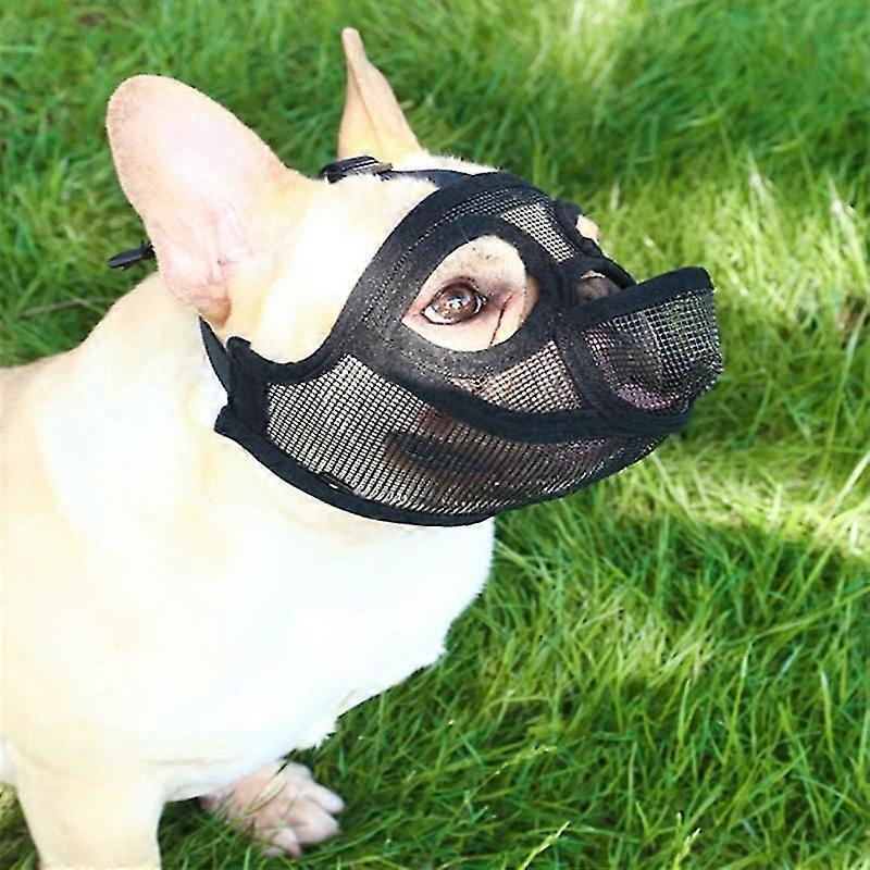 Mesh Dog Muzzle Short Snout Dog Muzzle Dog Muzzle Adjustable Breathable Mesh Muzzle Bulldog Muzzle For Briting Chewing Barking Dog Mask,black