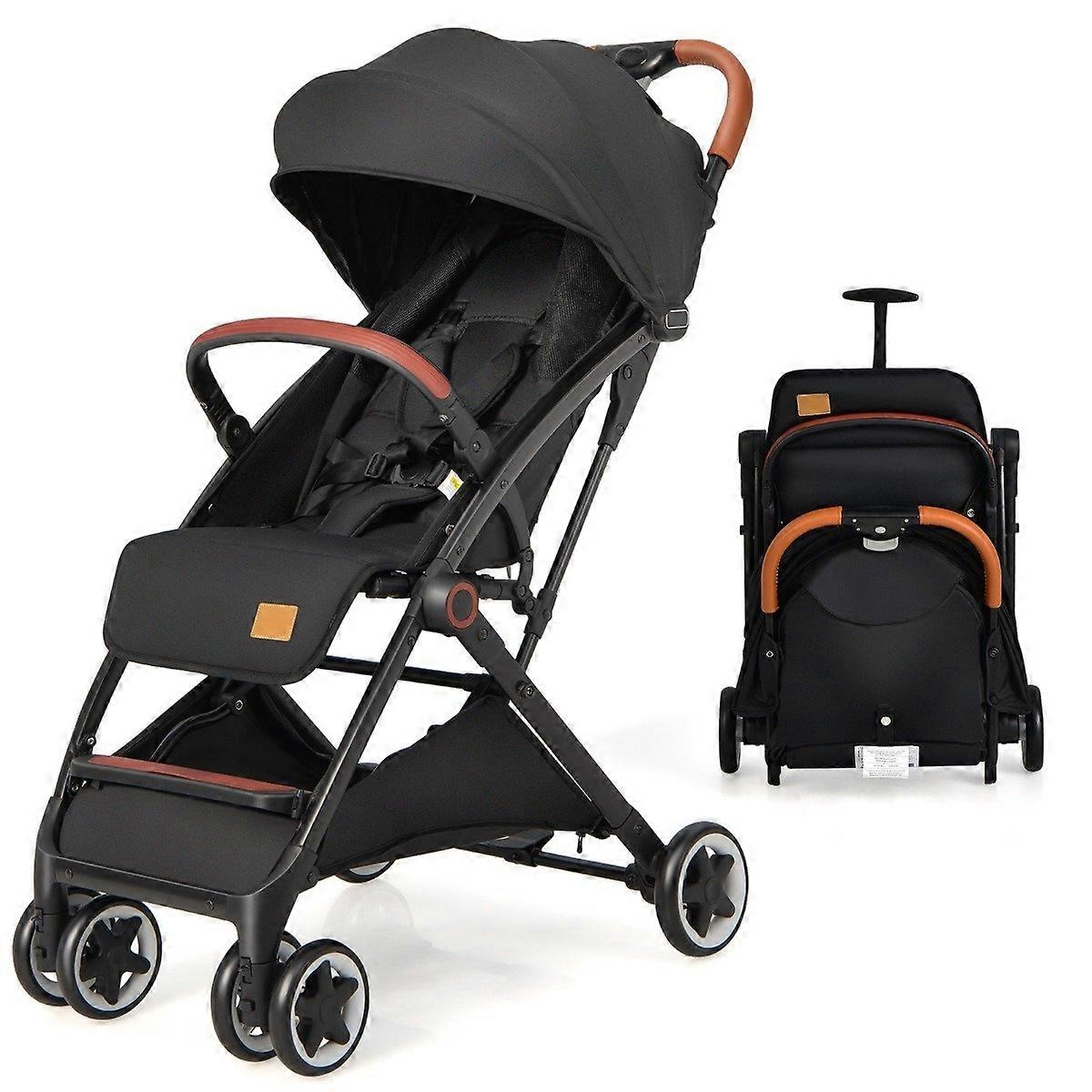 Foldable travel stroller with adjustable backrest and canopy