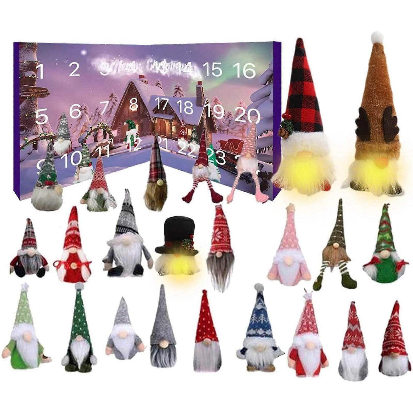 Christmas Gnome Advent Calendar 2024, 3 Glowing + 21 Gnomes, 24-Piece Countdown with Plush Doll Ornaments, Compatible with Christmas Decor Themes