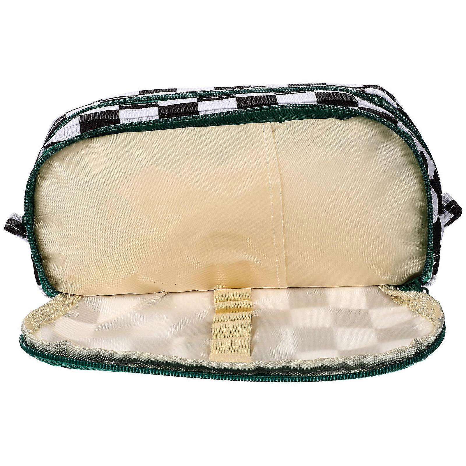 Checkerboard Printing Pencil Bag Large Capacity for Students with 2Pcs