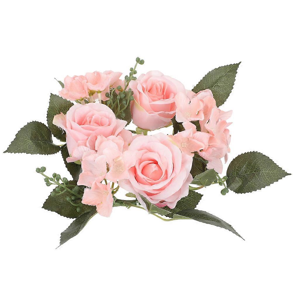 Table Wreath Artificial Candle Flower Ring for Party Decoration 3Pcs