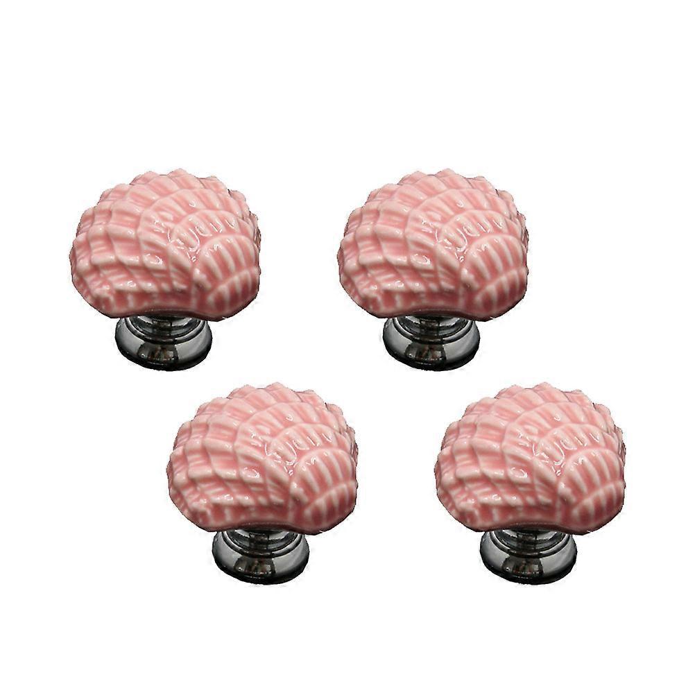 Pull Handle Ceramic Door Knobs for Home Use 4Pcs Pink Shell Design
